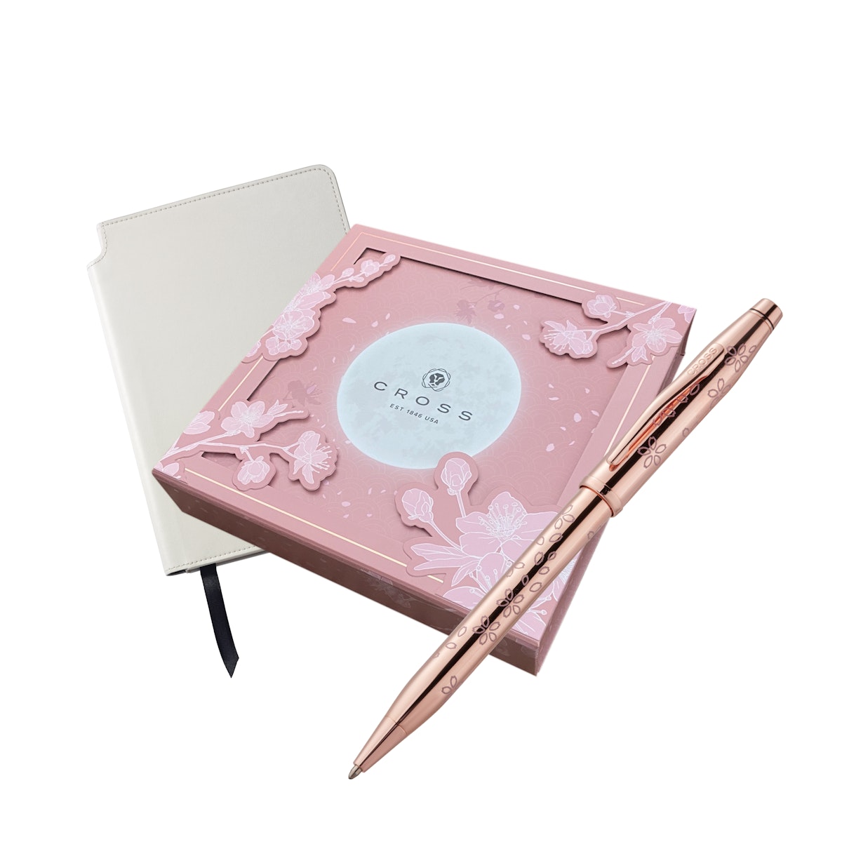 CenturyIIRoseGoldCherryBlossomBallpointAT0082WG-169_4MClassicWhiteJournalGiftSetGiftBox